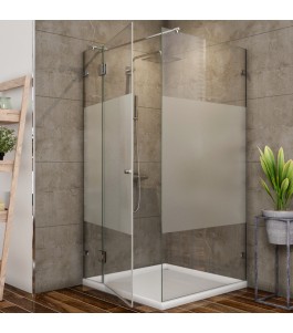 Eck-Duschkabine Bela-05 mit Blinds‑Motiv, Chrom — Glastuershop24