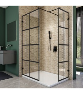 Walk-In Dusche Amora 04 | Duschwand Schwarz Loft | GlasTürShop24