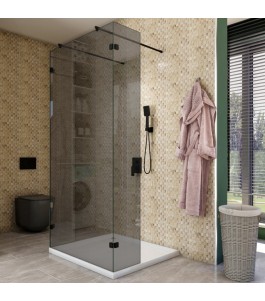 Walk In Dusche - Amora 10 - Duschwand - Schwarz - Grauglas