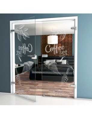 Ganzglastür Coffee Set Gelasert Auf Klarglas