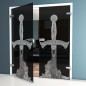 Ganzglastür Excalibur – gelasert auf Grauglas Ganzglastür Excalibur – gelasert auf Grauglas