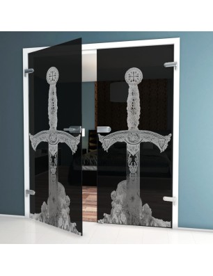 Ganzglastür Excalibur Gelasert Auf Grauglas