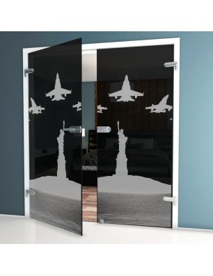 Ganzglastür F16 Gelasert Auf Grauglas