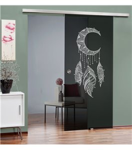 Glasschiebetür SLIM-LINE Dreamcatcher Gelasert Auf Grauglas
