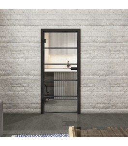 Ganzglastür Loft Schwarzeisen Genietet 01 auf Klarglas | Glastuershop24