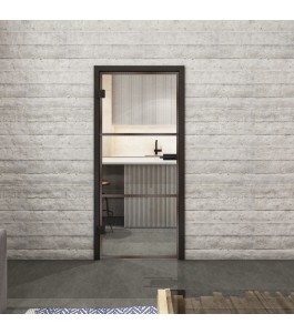 Ganzglastür Loft Rosteisen Genietet 03 auf Klarglas | Glastuershop24