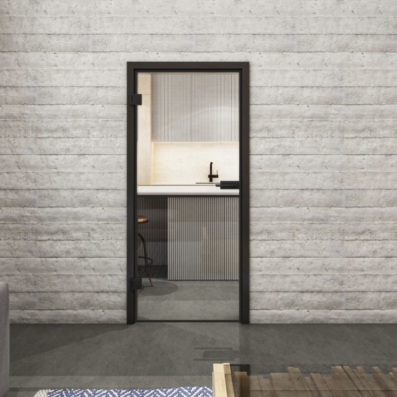 Ganzglastür Loft Schwarzlack 04 auf Klarglas