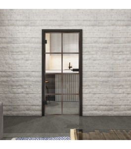 Ganzglastür Loft Rosteisen Genietet 06 auf Klarglas | Glastuershop24