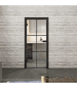Ganzglastür Loft Schwarzeisen Genietet 07 auf Klarglas | Glastuershop24
