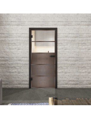 Ganzglastür Loft Rosteisen Genietet 13 auf Klarglas | Glastuershop24