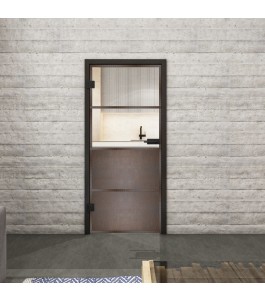 Ganzglastür Loft Rosteisen Genietet 14 auf Klarglas | Glastuershop24