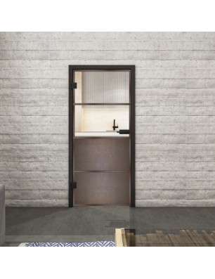 Ganzglastür Loft Rosteisen Genietet 14 auf Klarglas | Glastuershop24