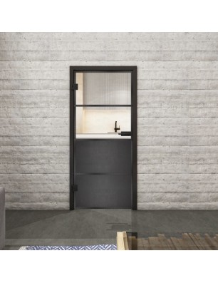 Ganzglastür Loft mit schwarzem Geniet-Design auf Klarglas | Glastuershop24