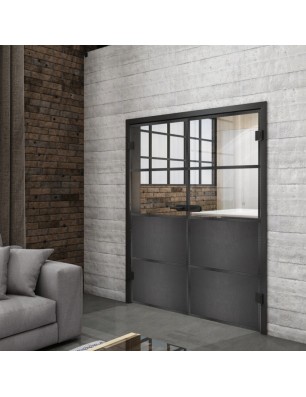 Ganzglastür Loft mit schwarzem Geniet-Design auf Klarglas | Glastuershop24