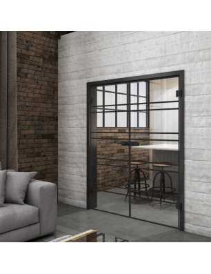 Ganzglastür Loft Schwarzlack 16 auf Klarglas | Glastuershop24