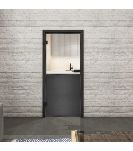 Ganzglastür Loft Schwarzeisen Genietet 16 auf Klarglas | Glastuershop24