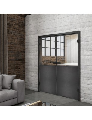Ganzglastür Loft Schwarzeisen Genietet 16 auf Klarglas | Glastuershop24