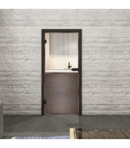 Ganzglastür Loft Rosteisen Genietet 16 auf Klarglas | Glastuershop24