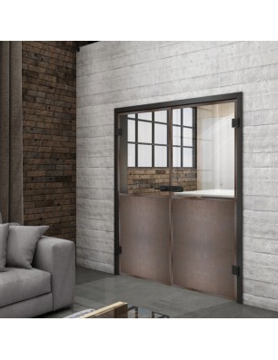 Ganzglastür Loft Rosteisen Genietet 16 auf Klarglas | Glastuershop24