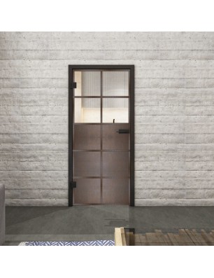 Ganzglastür Loft Rosteisen Genietet 17 auf Klarglas | Glastuershop24
