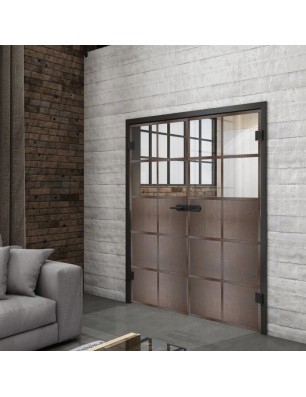 Ganzglastür Loft Rosteisen Genietet 17 auf Klarglas | Glastuershop24