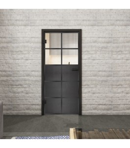 Ganzglastür Loft mit schwarzer Rasteroptik | Glastuershop24