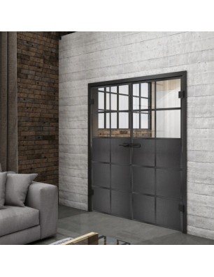 Ganzglastür Loft mit schwarzer Rasteroptik | Glastuershop24
