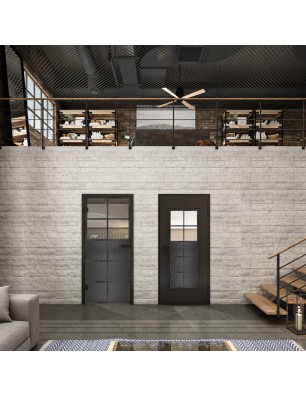 Ganzglastür Loft mit schwarzer Rasteroptik | Glastuershop24