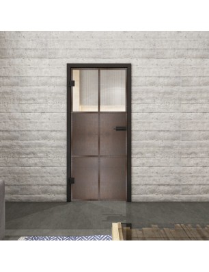 Ganzglastür Loft Rosteisen Genietet 19 auf Klarglas | Glastuershop24
