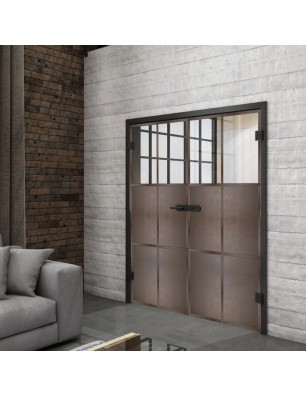 Ganzglastür Loft Rosteisen Genietet 19 auf Klarglas | Glastuershop24