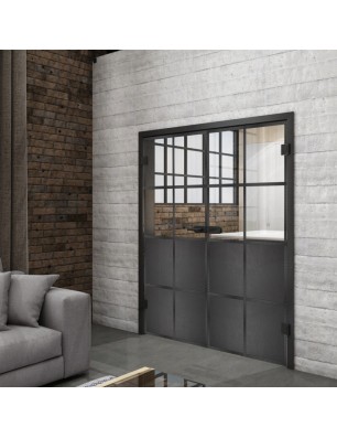 Ganzglastür Loft mit Schwarzeisen-Design und Klarglas | Glastuershop24