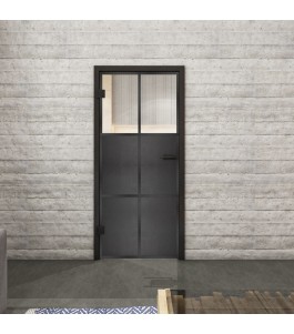 Ganzglastür Loft Schwarzeisen genietet 19 auf Klarglas | Glastuershop24