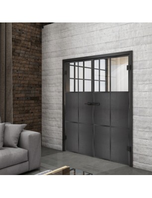 Ganzglastür Loft Schwarzeisen genietet 19 auf Klarglas | Glastuershop24