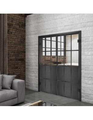 Ganzglastür Loft Schwarzeisen genietet 22 auf Klarglas | Glastuershop24