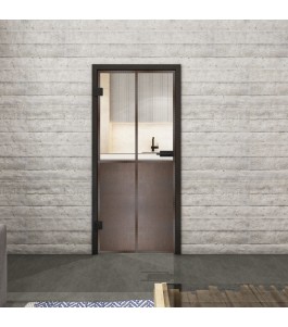 Ganzglastür Loft Rosteisen Genietet 20 auf Klarglas | Glastuershop24