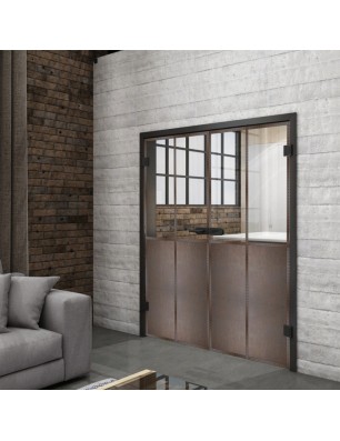 Ganzglastür Loft Rosteisen Genietet 20 auf Klarglas | Glastuershop24