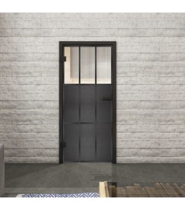 Ganzglastür Loft mit Schwarzeisen-Dekor auf Klarglas | Glastuershop24