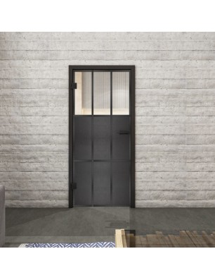 Ganzglastür Loft mit Schwarzeisen-Dekor auf Klarglas | Glastuershop24