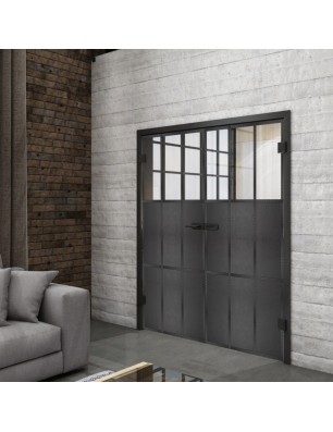 Ganzglastür Loft mit Schwarzeisen-Dekor auf Klarglas | Glastuershop24