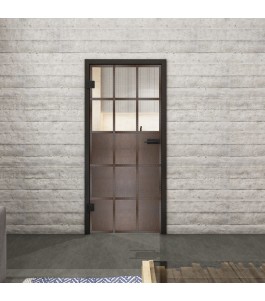 Ganzglastür Loft Rosteisen Genietet 21 auf Klarglas | Glastuershop24