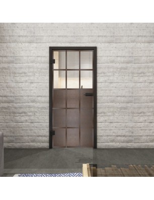 Ganzglastür Loft Rosteisen Genietet 21 auf Klarglas | Glastuershop24