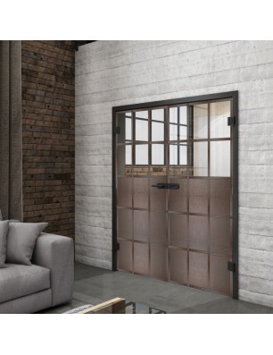 Ganzglastür Loft Rosteisen Genietet 21 auf Klarglas | Glastuershop24