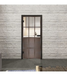 Ganzglastür Loft Rosteisen Genietet 22 auf Klarglas | Glastuershop24