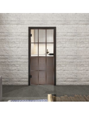 Ganzglastür Loft Rosteisen Genietet 22 auf Klarglas | Glastuershop24