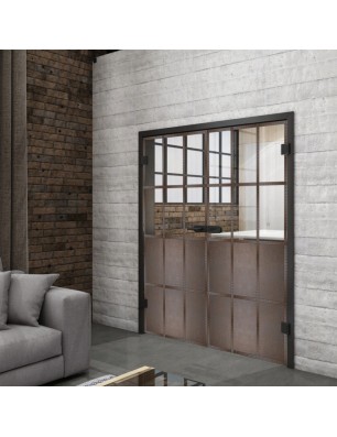 Ganzglastür Loft Rosteisen Genietet 22 auf Klarglas | Glastuershop24