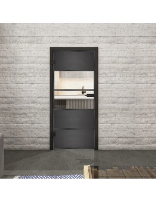 Ganzglastür Loft Schwarzeisen Genietet 25 auf Klarglas | Glastuershop24