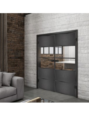 Ganzglastür Loft Schwarzeisen Genietet 25 auf Klarglas | Glastuershop24