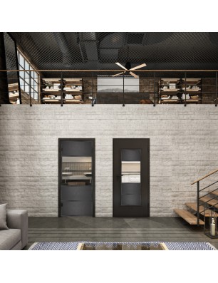Ganzglastür Loft Schwarzeisen Genietet 25 auf Klarglas | Glastuershop24