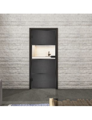 Ganzglastür Loft Schwarzeisen Genietet 26 auf Klarglas | Glastuershop24