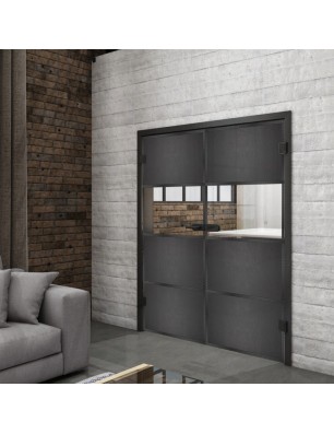 Ganzglastür Loft Schwarzeisen Genietet 26 auf Klarglas | Glastuershop24